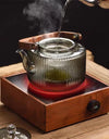 Large Capacity 1200ml Vertical Stripe Pattern Glass Tea Pot Kungfu Tea Set Wooden Beam Tea Kettle Brewing Puer Teapot Teaware