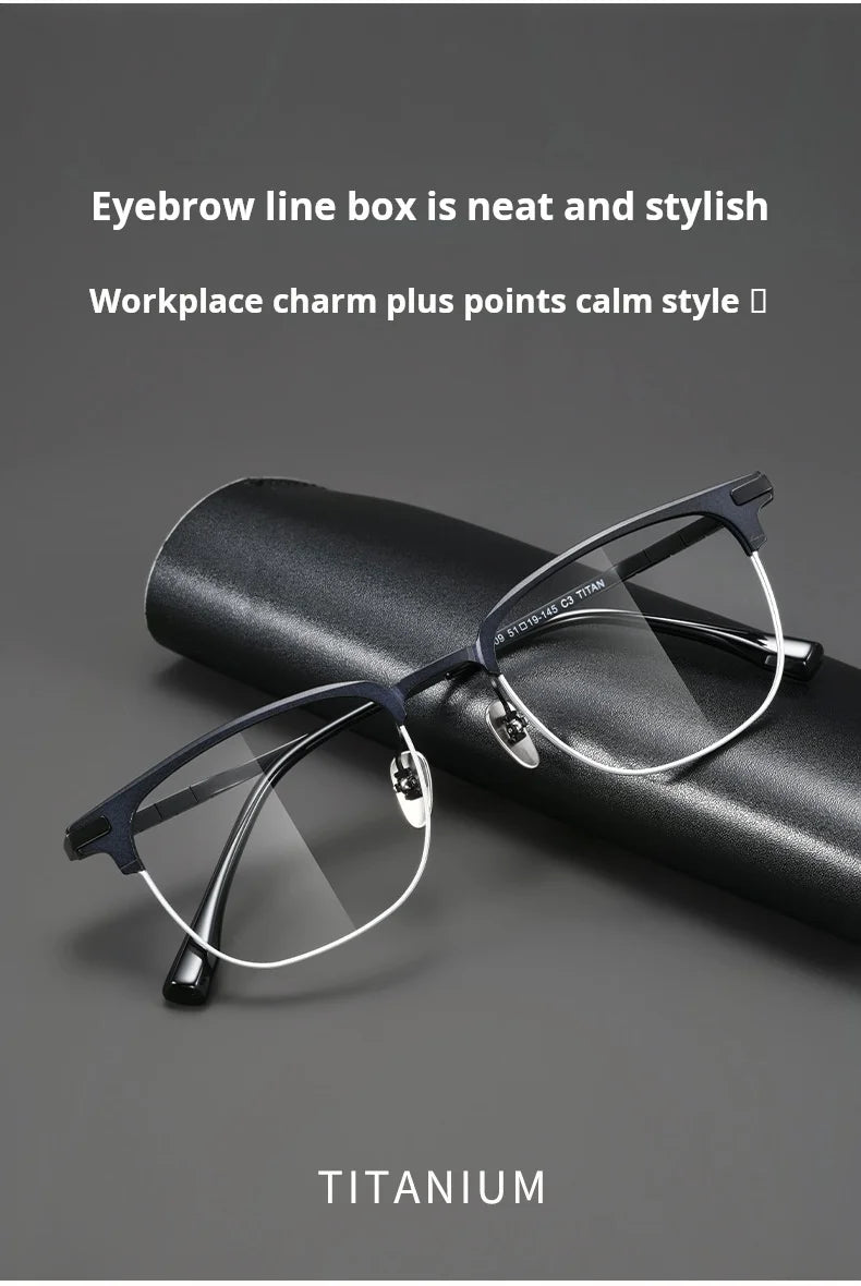 Mens Retro Oval Lightweight Pure Titanium Eyeglasses Frames