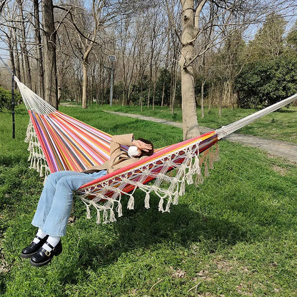 286*140cm Hammock Large Brazilian Macrame Fringe Double Deluxe Hammock Swing 2 Person Net Chair Outdoor Hanging Hammock Swings