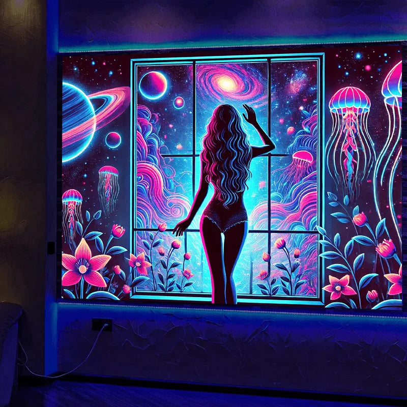 Universe Window Tapestry Neon Nebula Living Room Sofa Background Meditation Corner Theme Party Decoration