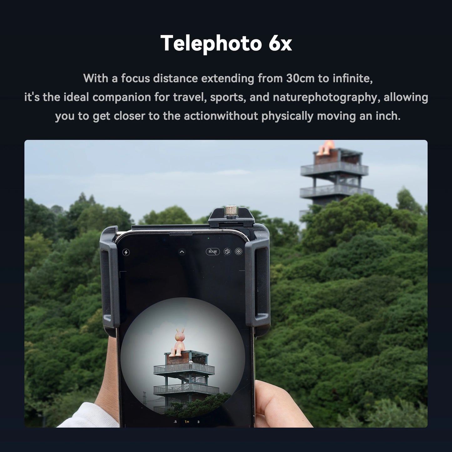 6X Telephoto Macro Smartphone Lens with Universal Phone Mount