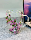 Double Wall Glass Coffee Mugs Double Insulated Glass Cup 350ml Flower Design
