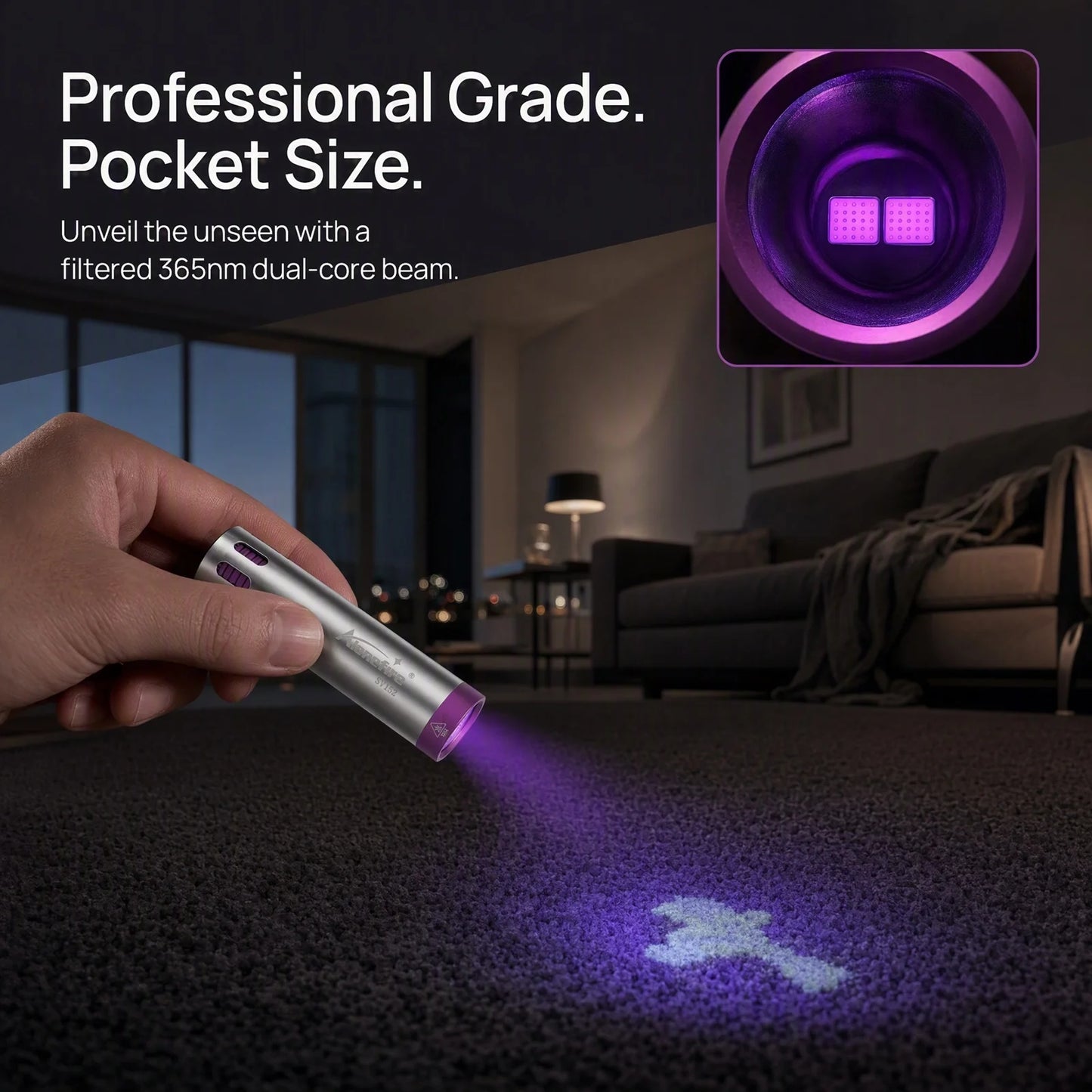 10W 365nm Dual Core UV Rechargeable Blacklight Flashlight