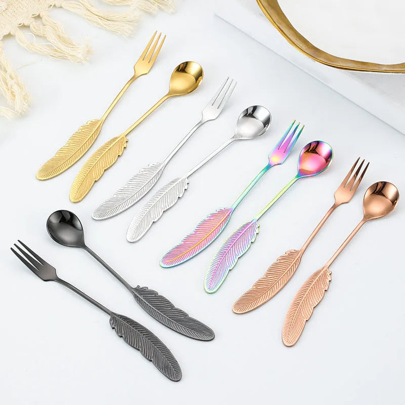 Stainless Steel Feather Spoon, Creative Coffee and Dessert Spoon, Elegant Design for Tea, Ice Cream, Decorative Kitchen Utensils