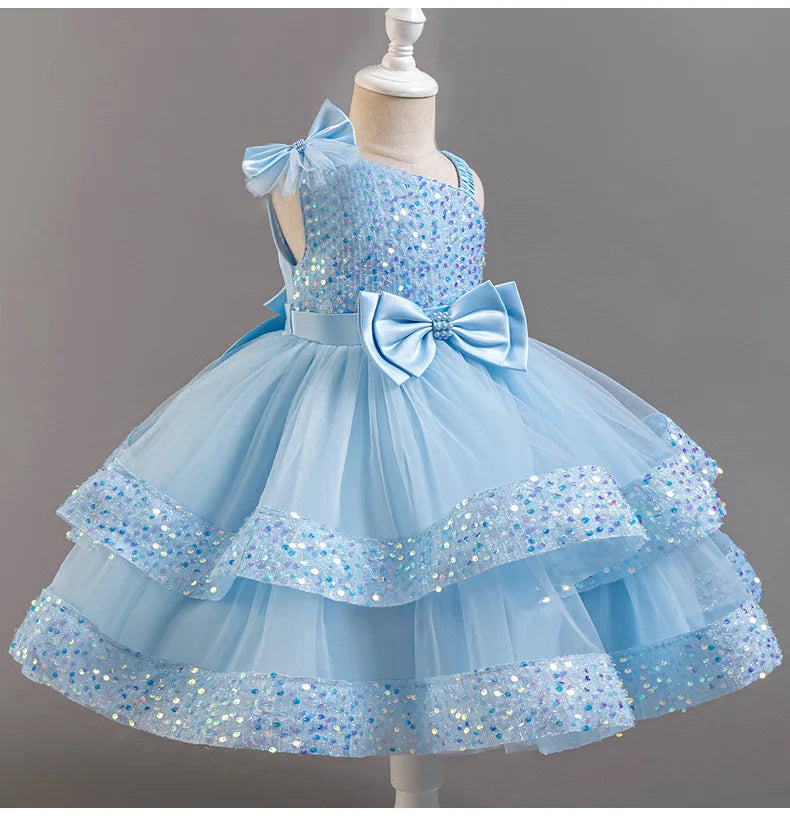 New Girls Sequin Tulle Cake Dress - Sparkling Layered Princess Gown for Baby‘s 1st Birthday & Banquet