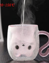 250ml Cartoon Cat Double Wall Glass Cute Coffee Tea Cup Heat-resistant Coffee Mug Handle Espresso Cup For Latte Cappuccino