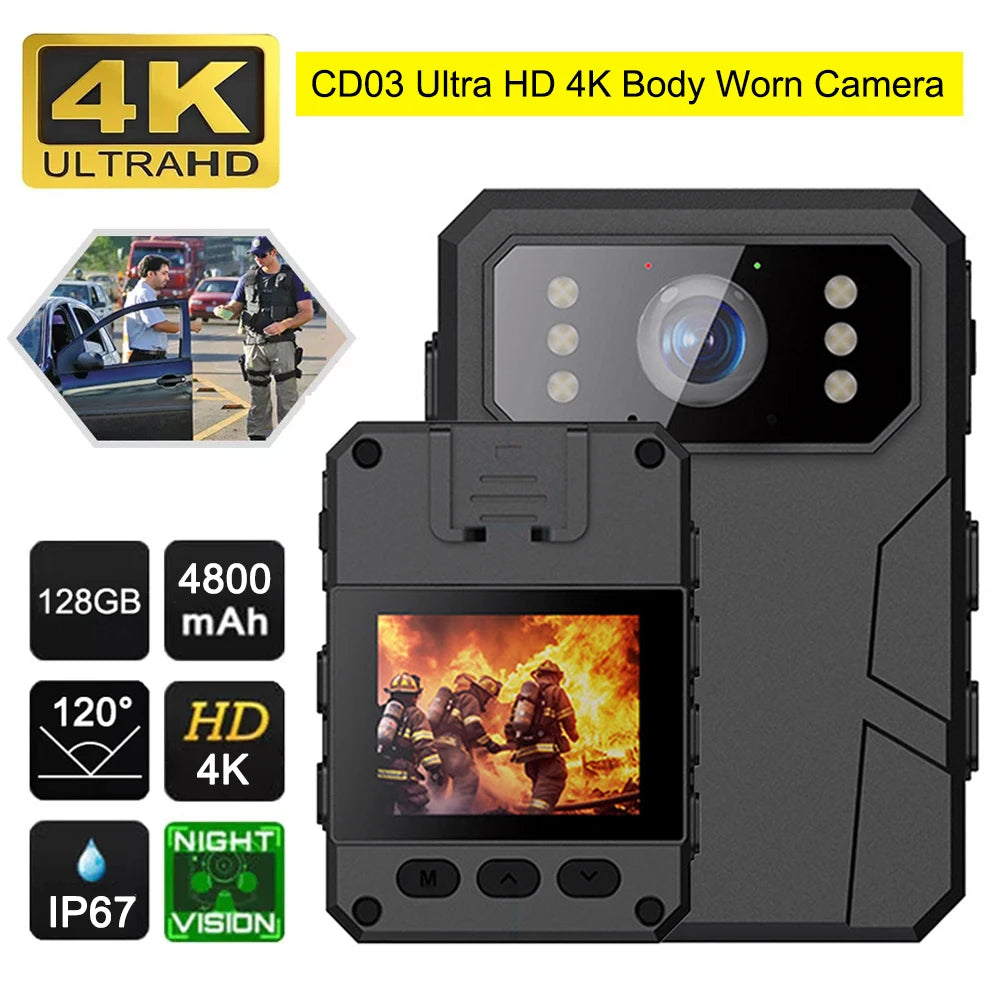 4K HD Mini Camera Police Recorder With Hd Ips Screen Hd Police Body Camera, Can Wear A Portable Body Camera