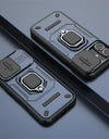 For iPhone 16 Case Lens Protection Sliding window Cover For iPhone 16 Pro Max Cover Armor Shockproof Silicone Ring Stand 16 Plus