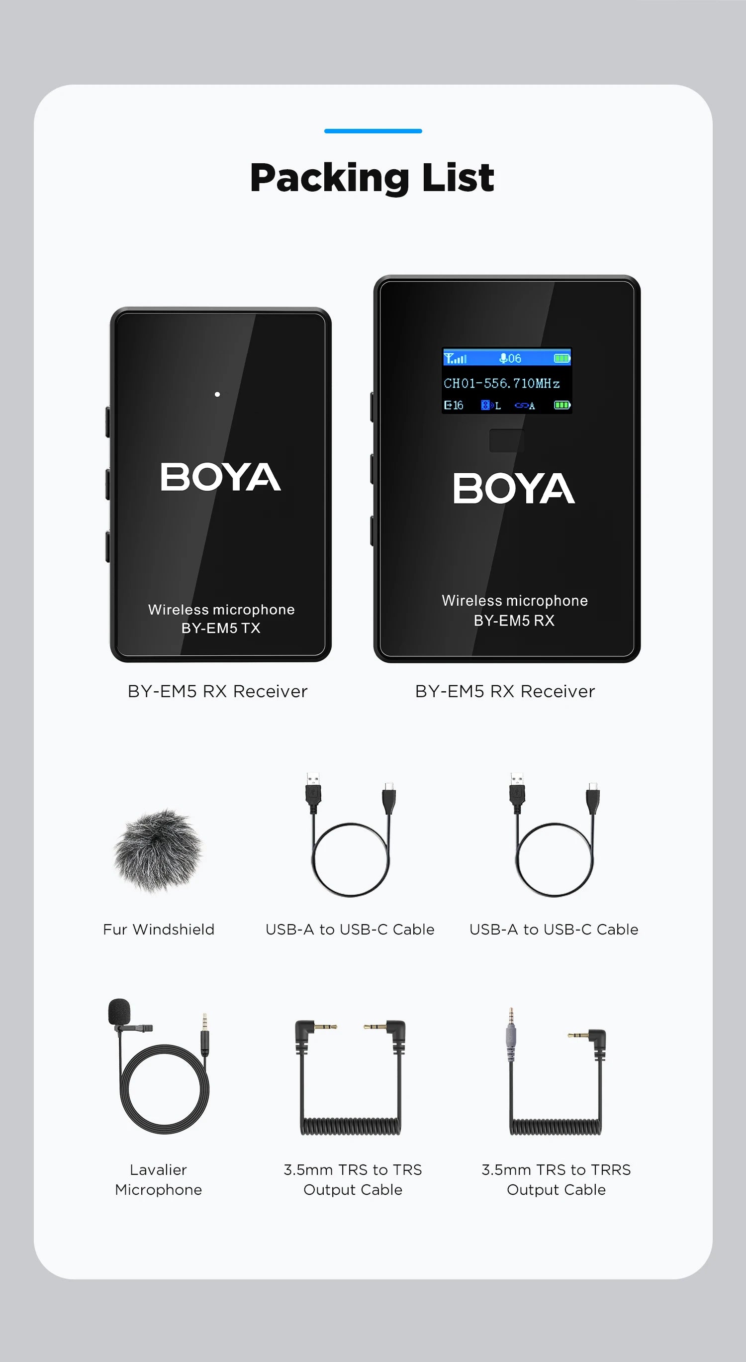 BY-EM5-K1 48-Channel UHF Wireless Lavalier Microphone for iPhone Android PC DSLR Cameras Online Teaching Streaming Youtube