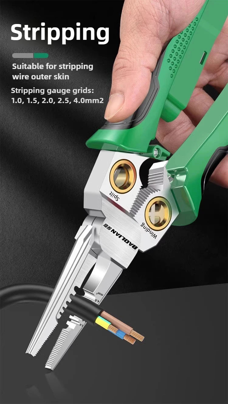 Multifunctional Wire Stripper Electrician's Pliers 8-in-1 Stainless Steel Needle-nose Pliers with Wire Measuring Hand Tools