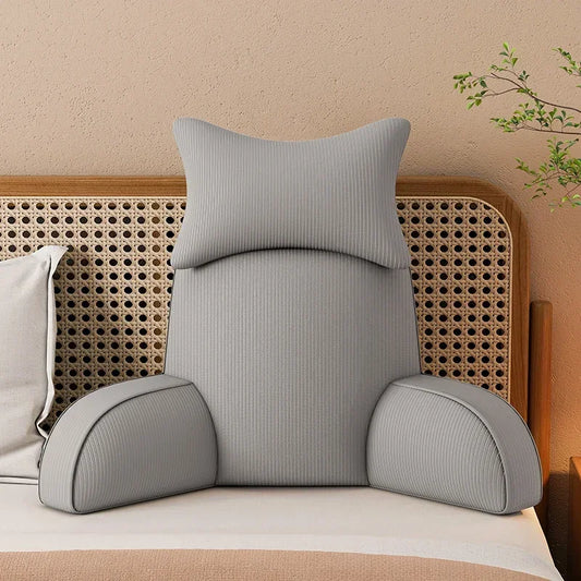 Reading Pillow Dark Grey Backrest with Arms Ultra-Comfy Removable Microplush Cover & Detachable Neck Roll