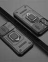 For iPhone 16 Case Lens Protection Sliding window Cover For iPhone 16 Pro Max Cover Armor Shockproof Silicone Ring Stand 16 Plus