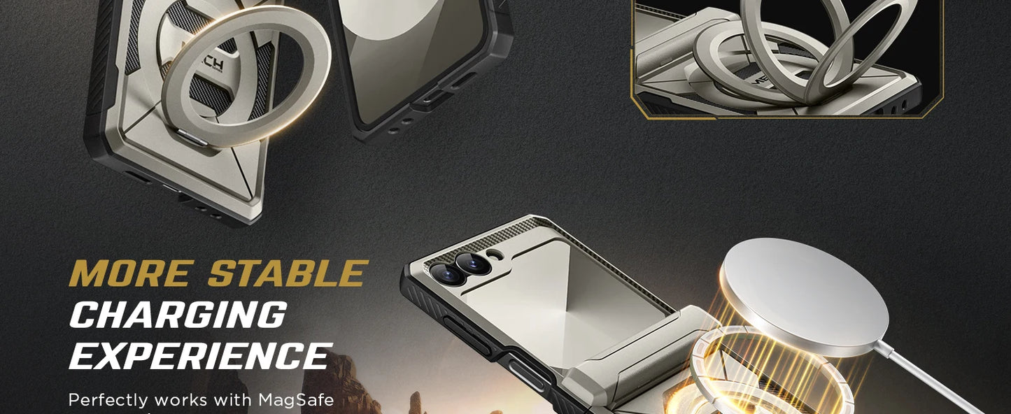 For Z Flip 7 FE/Z Flip 6 Cases Built-in  Ring Stand with Magsafe Full Coverage Hinge Protection Screen Protector Cover