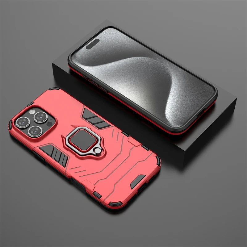 For iPhone 16 Pro Max Case For iPhone 16 Pro Max Cover Armor Silicone PC Finger Ring Stand Phone Shockproof Protector Case