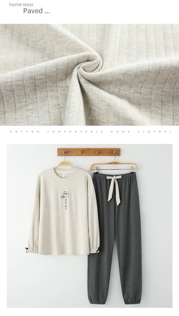 Women’s Winter Corduroy Cotton Pajama Set – Cute, Comfortable, Loose Long Sleeve Loungewear