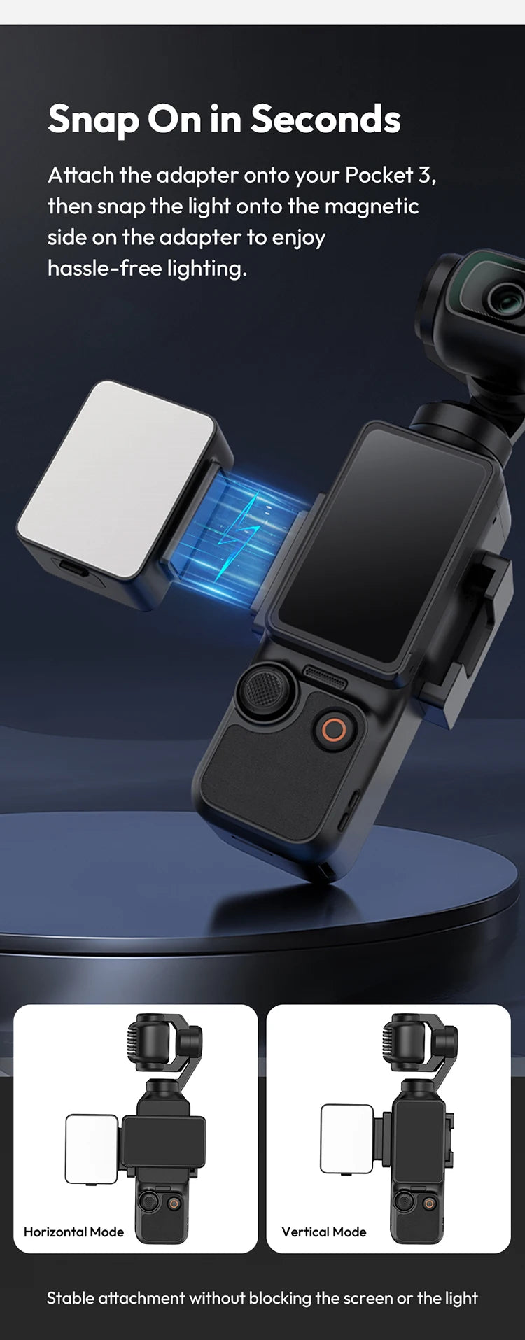 Magnetic Mini LED Video Light for DJI Osmo Pocket 3 – Waterproof Vlogging & Live Streaming Light, 500mAh Rechargeable