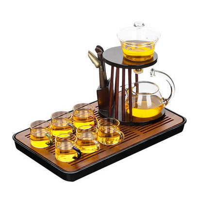 Heat-resistant Glass Tea Set Turkish Drip Pot Diversion Rotating Cover Bowl Semi-automatic Teapot Lazy Kung Fu Tea Set