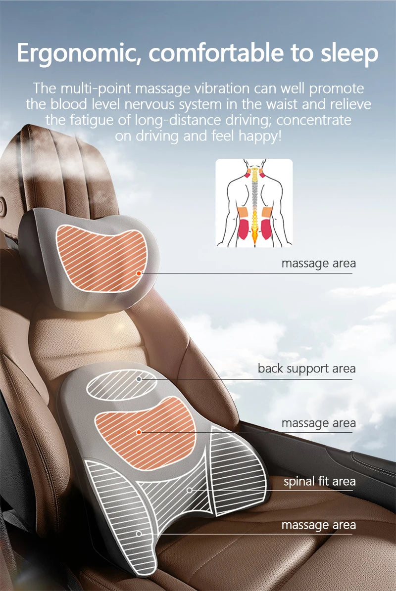 Car Electric Single Lumbar Single Headrest Vibration Massage Lumbar Support Neck Pillow Lumbar Cushion Car Seat Car Interior