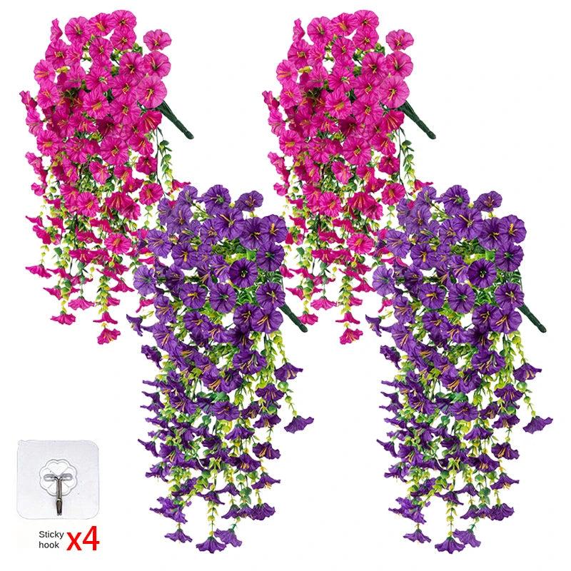 4PCS Morning Glory Artificial Flowers Hanging Vines Fake Plant Flower Garlands for Wedding Yard Home Garden Outdoor Decoration