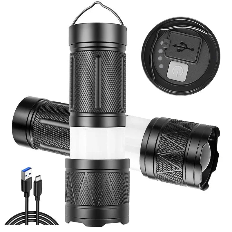 Ultra Bright LED Flashlight 12000mAh Rechargeable Zoomable Tactical Torch IPX6 Waterproof Power Bank