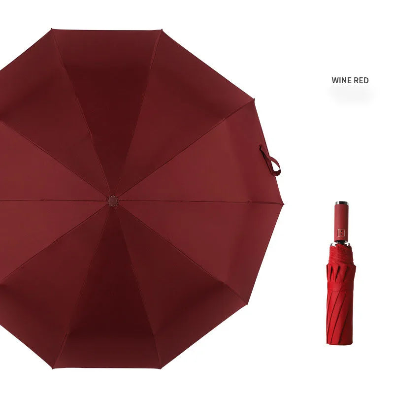 Automatic Folding Umbrella 10 Rib Windproof UV Protection Three Fold Compact Travel Umbrella Sun Rain Use