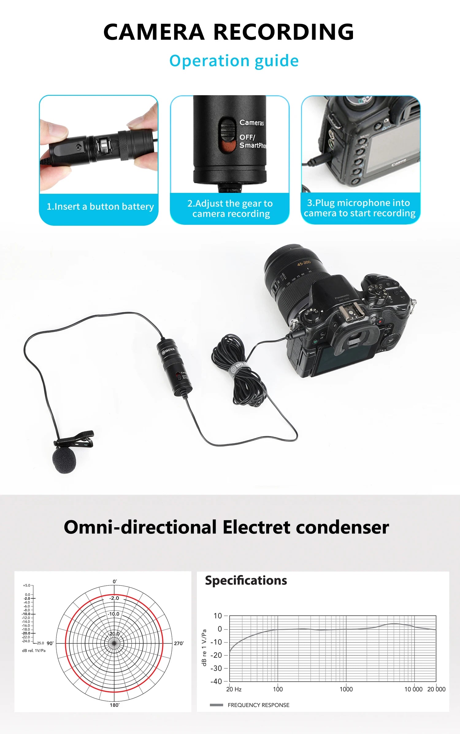 BY-M1 6m Professional Condenser Lavalier Lapel Microphone for PC Computer Laptop Smartphone iPhone DSLR Youtube Streaming