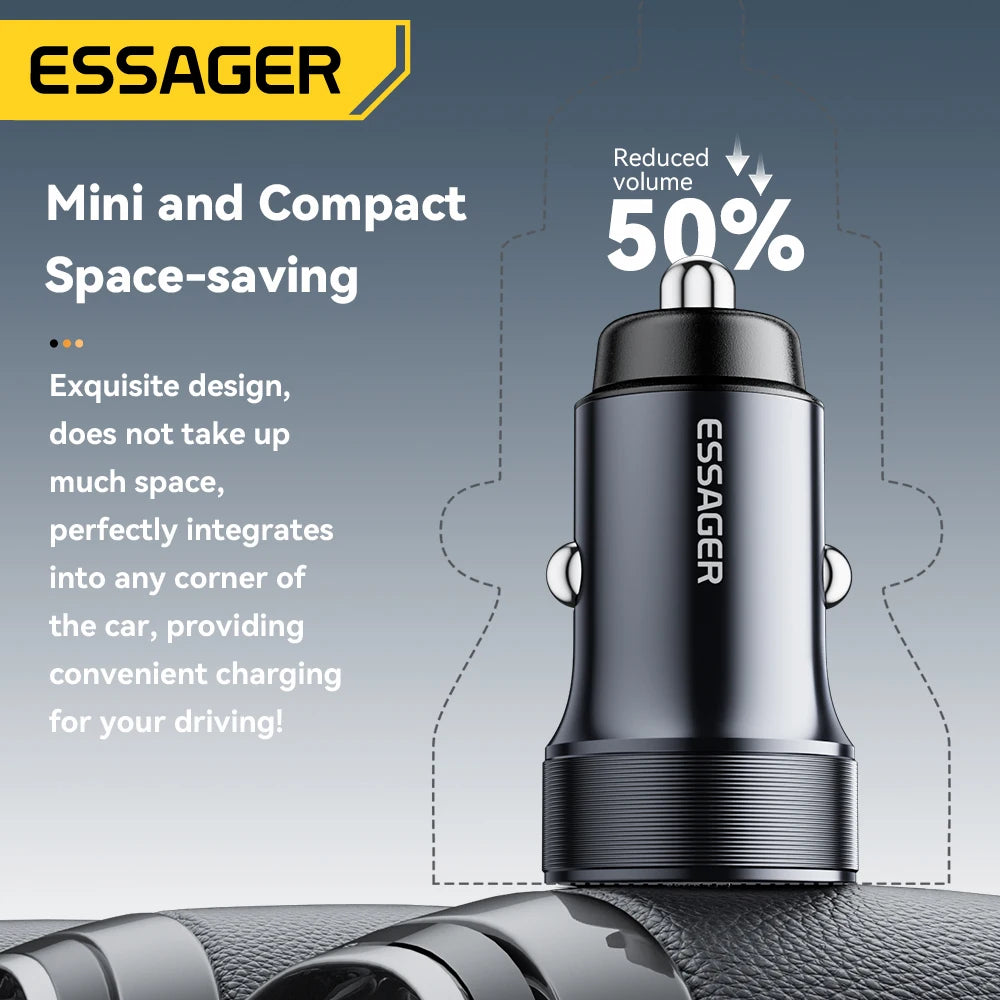 30W Mini USB C Car Charger PD 3.0 QC 3.0 Fast Charging Dual Port Compact Adapter