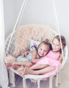 Nordic Style Round Hammock Swing Chair Safety Hanging Hammock Rope Hanging Garden Seat Beige Knitting Rope Swing Balcony Chair