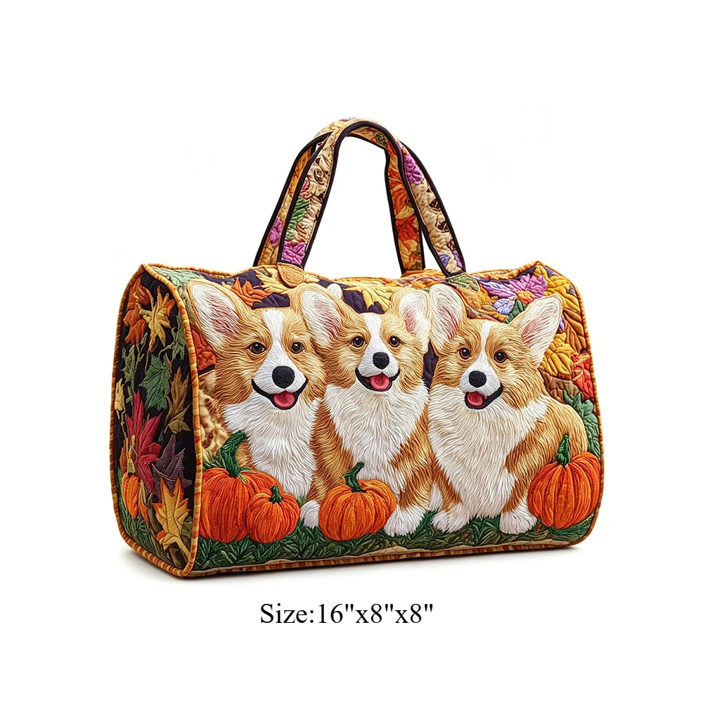 Corgi Dog Quilted Duffel Bag Women Weekender Bag 3D Animal Print Travel Tote Bag Summer Vacation Gym Overnight Luggage Pet Lover