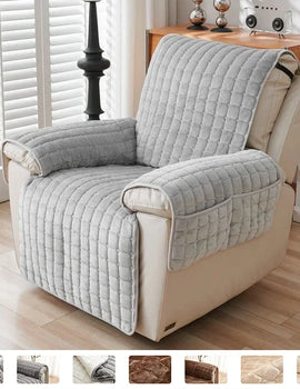 1Seater Recliner Sofa Covers Flannel Plush Armchair Slipcovers with Pockets Lazy Boy Relax Recliners Sofa Mat Chair Cover Home