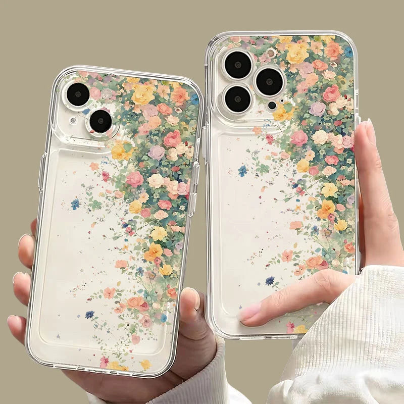 Flower Transparent Shockproof Phone Case for iPhone 16 15 14 Pro Max Plus