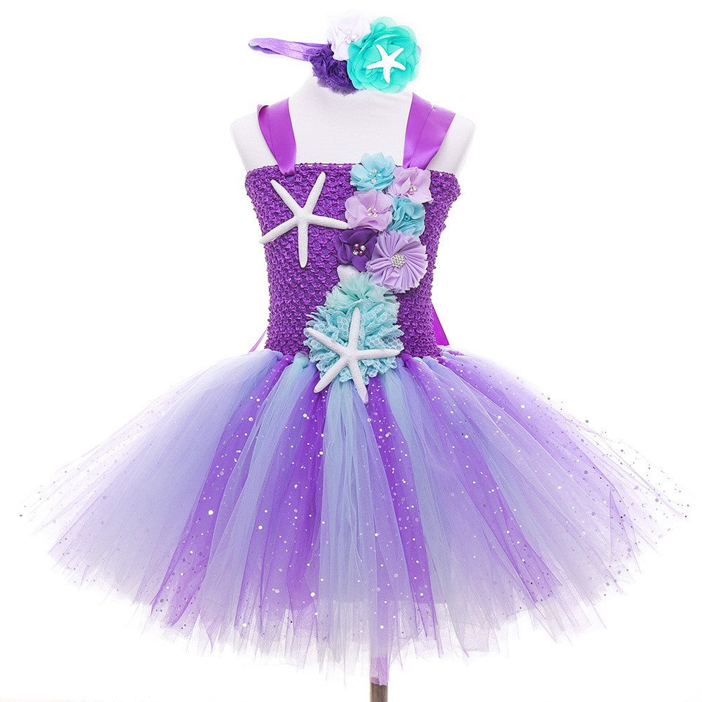 Pastel Mermaid Princess Tutu Dress with Flower Headband Party Costume