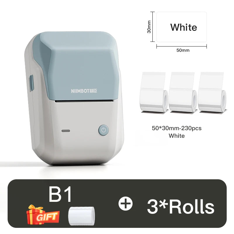 B1 Thermal Label Printer, Bluetooth Wireless Sticker Maker 20–50mm, Portable Inkless Barcode & QR Code Label Printer