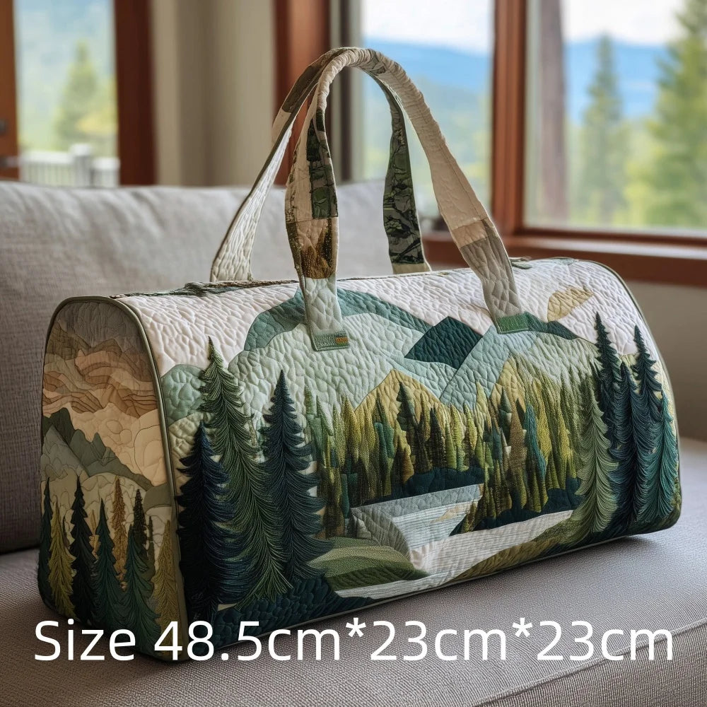 3D Print Quilted Travel Bag Autumn Mountain Forest Cabin Tote Weekender Duffle for Women Men Vintage Nature Landscape Hangbag