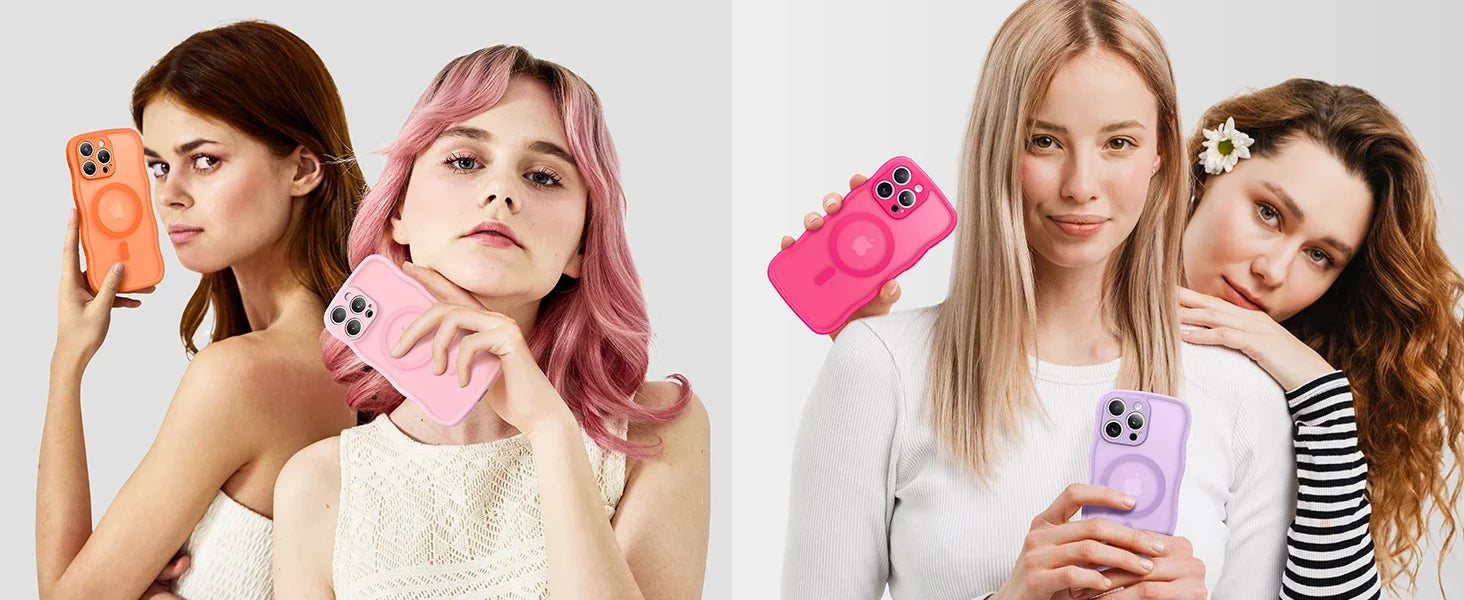 For iPhone 15 Pro Max Case Curly Wave Frame Shape Design Camera Protection Drop Shockproof Compatible with MagSafe Phone Case