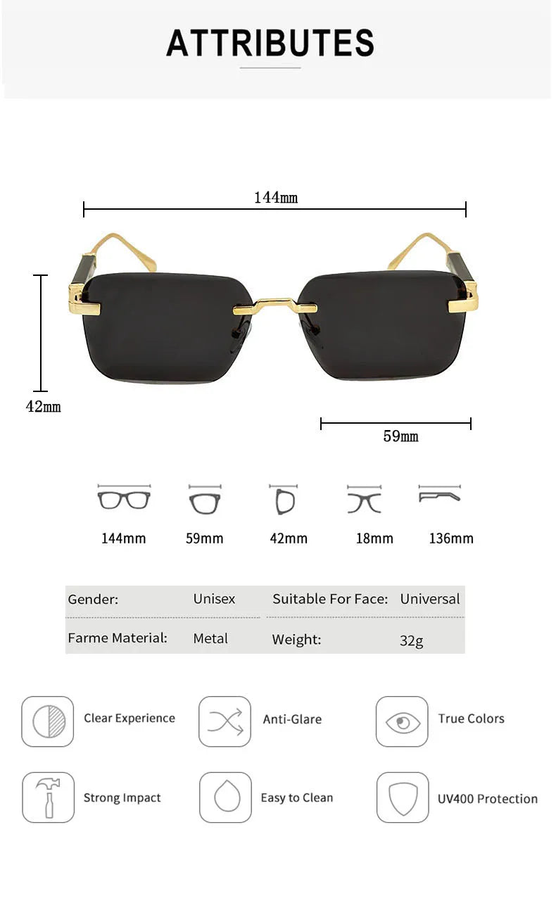 Rimless Square Sunglasses With UV400 Protection