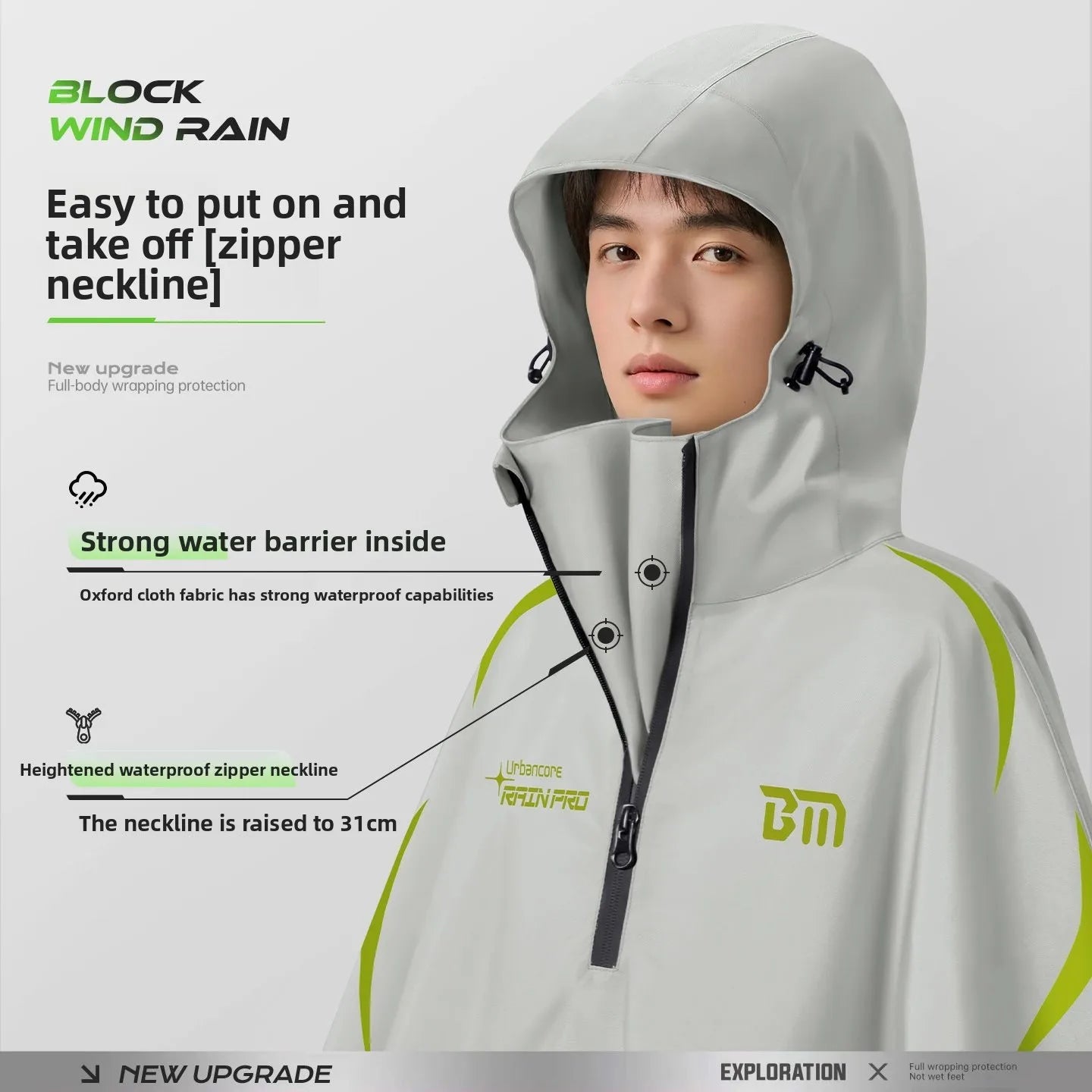 Full Body Waterproof Hooded Rain Poncho with Reflective Details for Motorcycle Riding