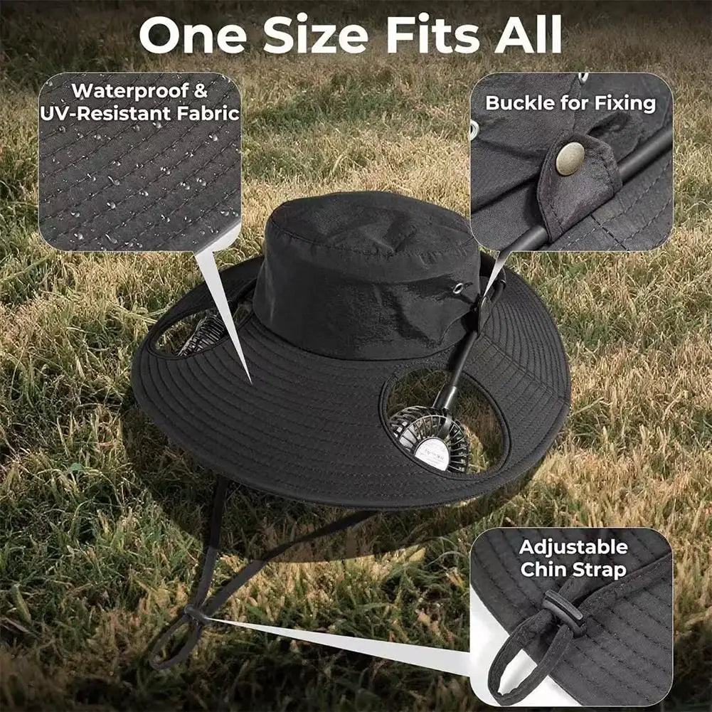 Wide Brim Sun Hat With Dual Fan And USB Charging