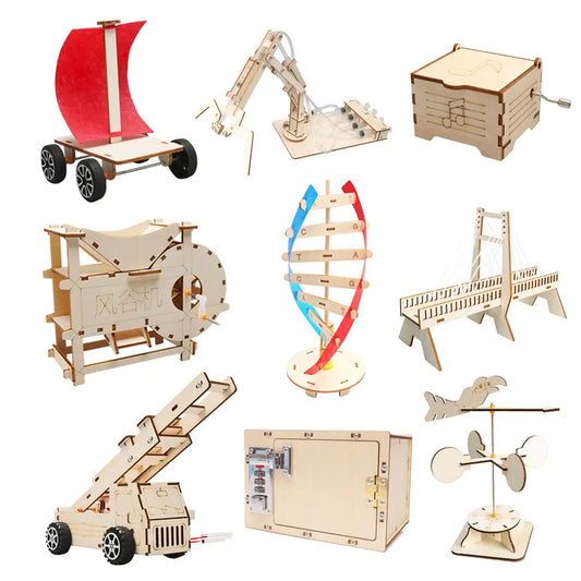 3D Wooden Puzzle DIY Physical Model Science Experiment Educational Toy Password Box Grain Fan Assembly Model DIY Decoration Gift