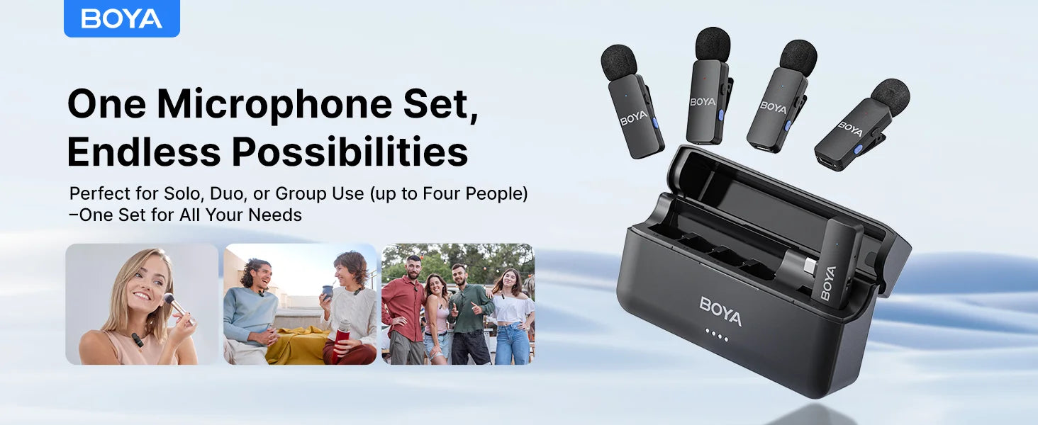 BY-V4 Wireless Lavalier Microphone for iPhone 15/16 Series Type C Smartphone 4-Channel Lapel Mic for Youtube Recording Vlog