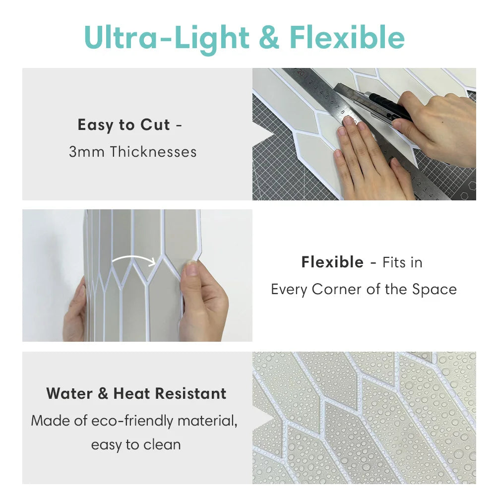 10pcs  3D Decorative Tile Stickers, Self-adhesive Cream Hexagon Wall Stickers, Water and Mold Resistant, Easy to DIY, 30cm x 30cm