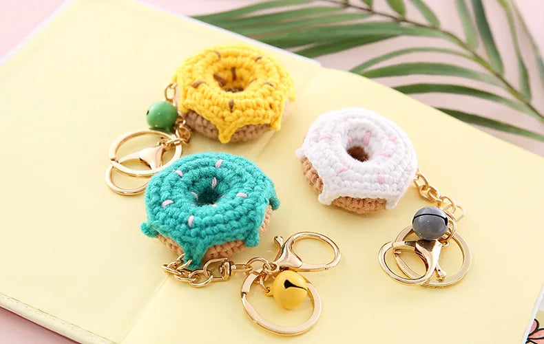 5 Pcs Handmade Weaving Keychain Wool Crochet Unique Knitted Pendant Keyring Strawberry Watermelon Orange Pendant Key Chain Gifts