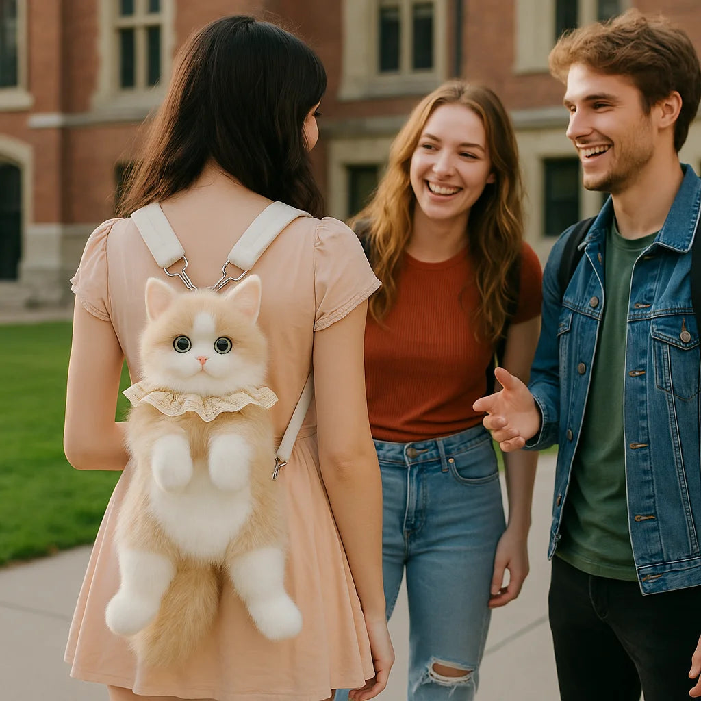 Cute Cat Plush Backpack Soft Shoulder Bag