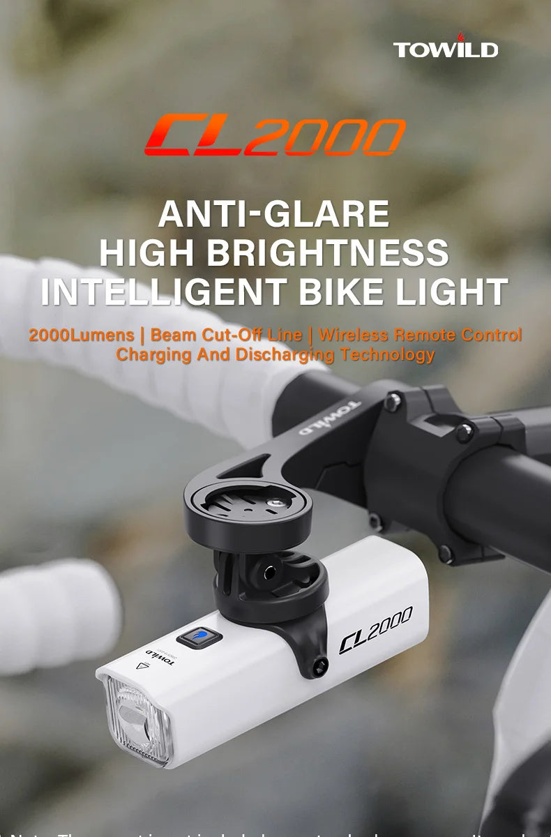 CL2000 Bicycle Light With Cut-off Line Beam 2000LM Rechargeable 5000mAh Led Bike Front Lights IPX6 MTB Cycling Headlights