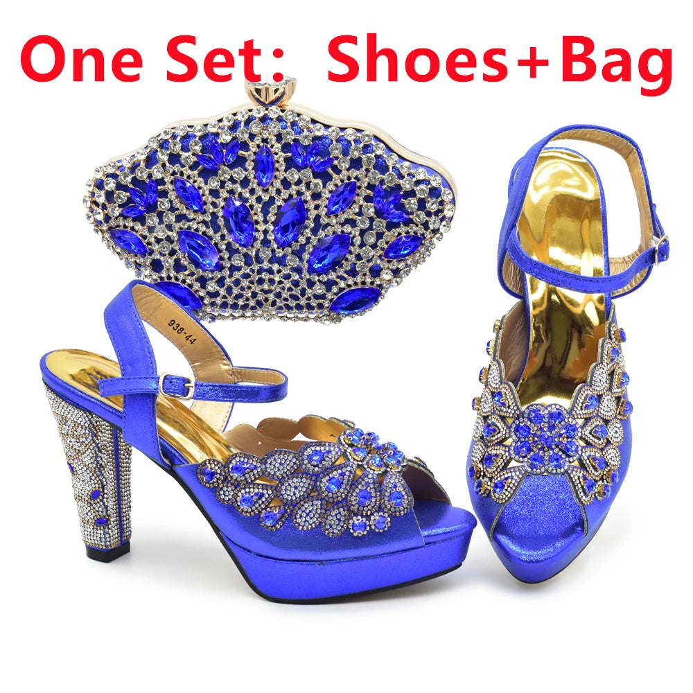 Style Matching Bag and Shoes Set Italian Women Design Shoes Matching Bag Decorated with Rhinestone Luxury Pumps Women
