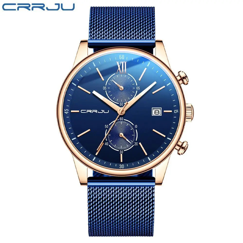 Men Watch Quartz Chronograph Full Steel Waterproof Wristwatch with Date