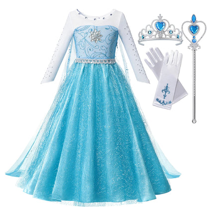 Fancy Queen Frozen Elsa Anna Costume Girls Princess Dress Toddler Halloween Cosplay Party Vesidos