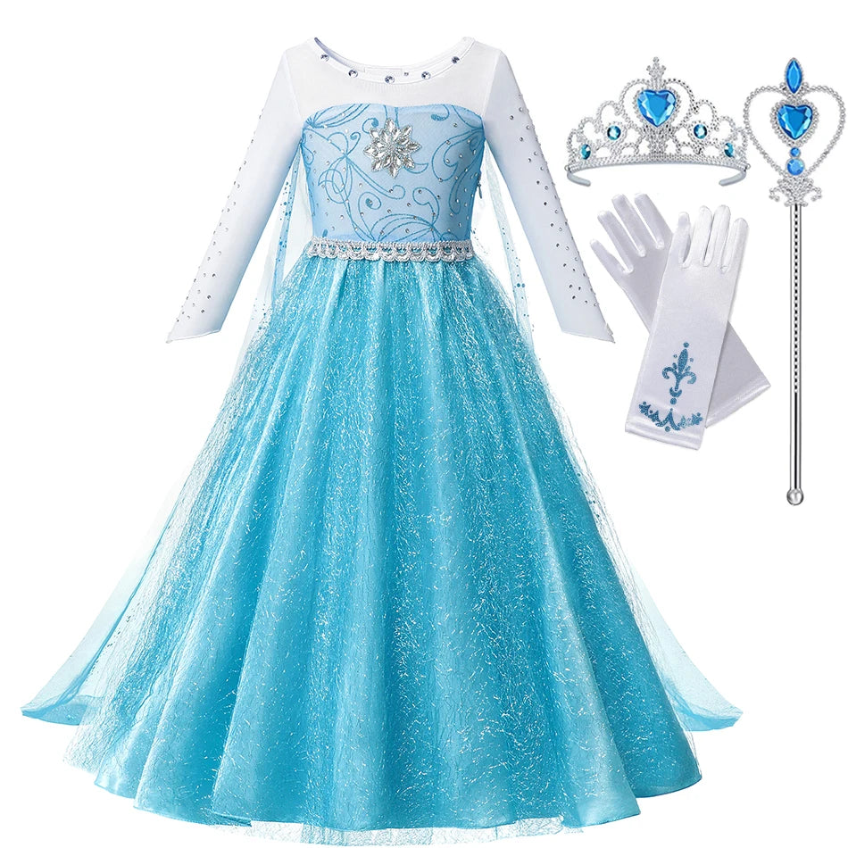 Fancy Queen Frozen Elsa Anna Costume Girls Princess Dress  Halloween Cosplay Party Vesidos