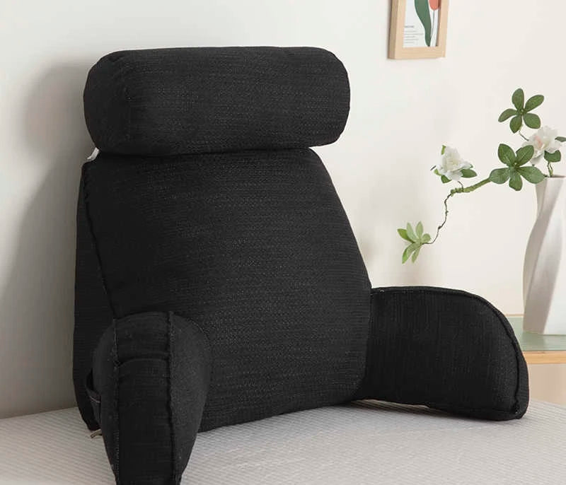 Reading Study Pillow,Bed Wedge with Arms and Pockets Bolster Back Support, Lumbar for Sofa,Office Chair Decorative Pillow