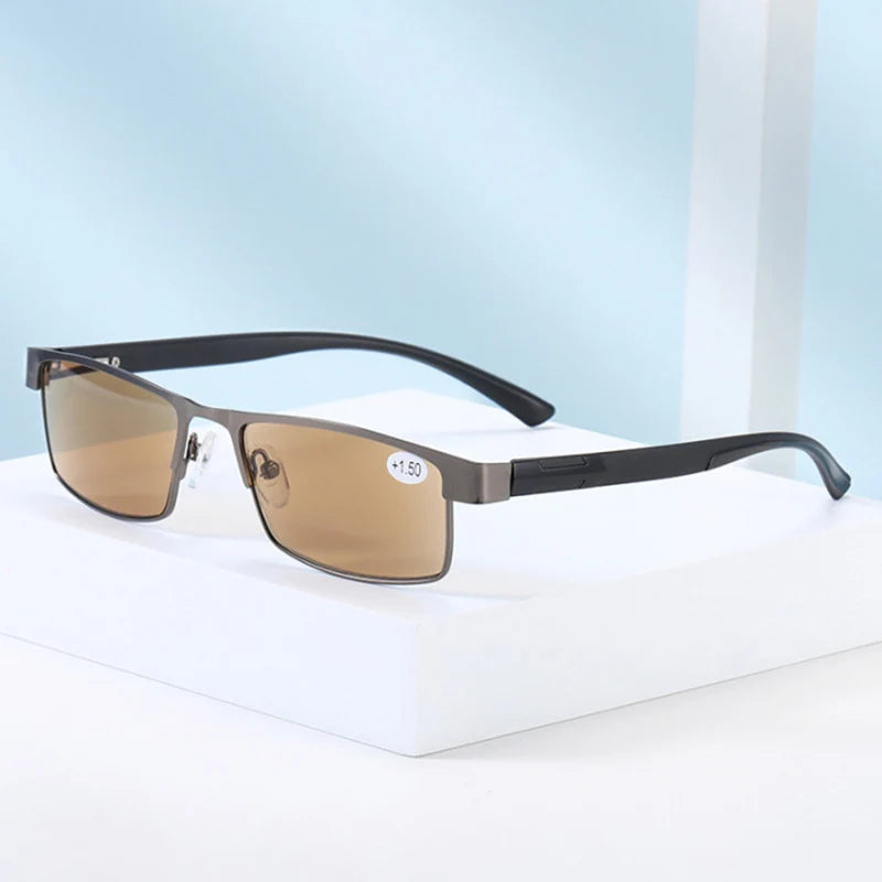 Metal Frame Sun Reading Glasses with Brown Lenses for Men and Women